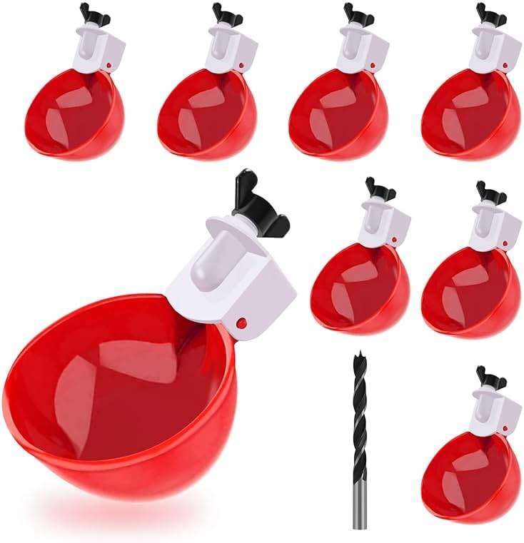 Darcvds Professional Chicken Waterer Cups, 8 Packs Large Chicken Water Feeder, Tee Fittings Poultry Waterer Suitable for Duck, Chicks, Goose, Turkey, Bunny and Bird with Mounting Hole Opener - Image 1