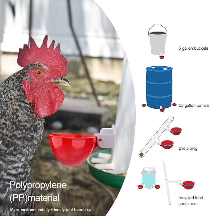 Darcvds Professional Chicken Waterer Cups, 8 Packs Large Chicken Water Feeder, Tee Fittings Poultry Waterer Suitable for Duck, Chicks, Goose, Turkey, Bunny and Bird with Mounting Hole Opener - Image 3