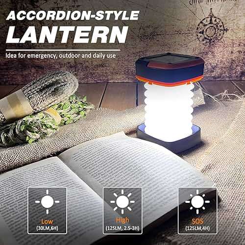 2-Pack Folding Solar Camping Lantern Flashlights, DIBMS Mini Collapsible USB Rechargeable Waterproof Hanging Light for Camping Hurricanes Emergency Power Outages Indoor Outdoor - Image 3