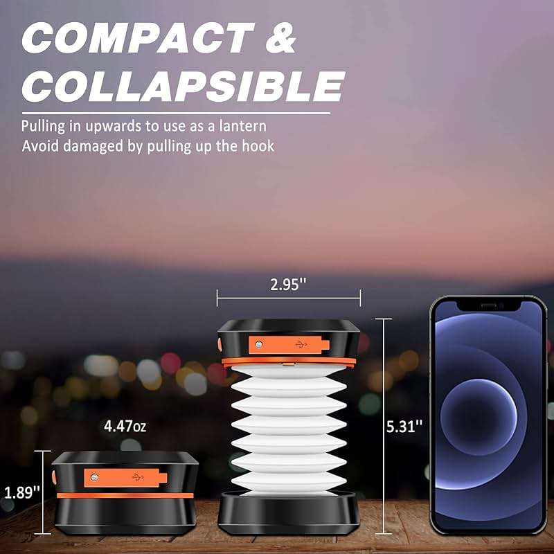 2-Pack Folding Solar Camping Lantern Flashlights, DIBMS Mini Collapsible USB Rechargeable Waterproof Hanging Light for Camping Hurricanes Emergency Power Outages Indoor Outdoor - Image 6