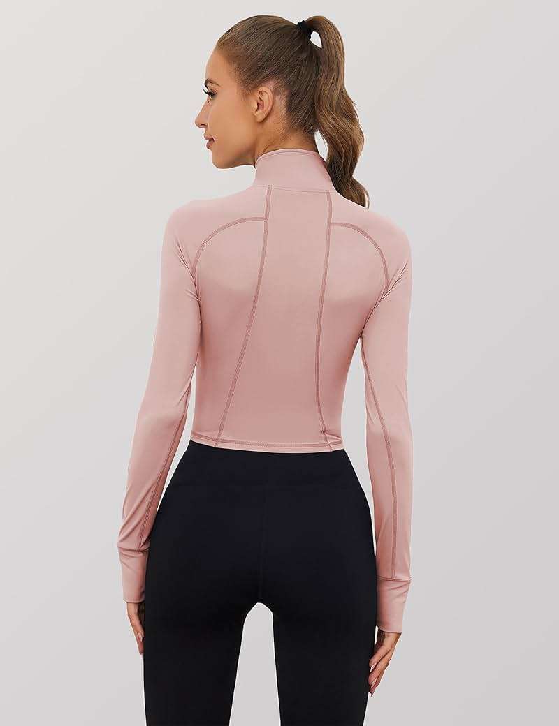 UANEO Long Sleeve Cropped Workout Tops for Women Gym Yoga Athletic Tops 1/2 Zip Jackets - Image 6
