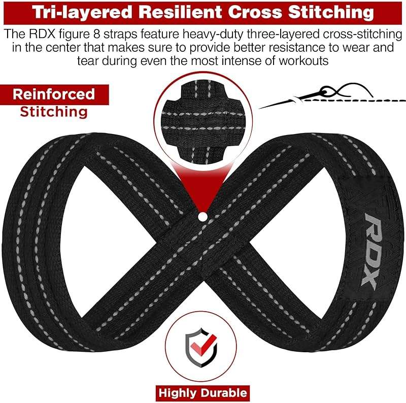 RDX Weight Lifting Straps Figure 8, Anti Slip Strap with Cuffs Wrist Support for Gym Workout Deadlift Powerlifting Bodybuilding Weightlifting, Fitness Strength Training, Hand Bar Grip for Men - Image 2