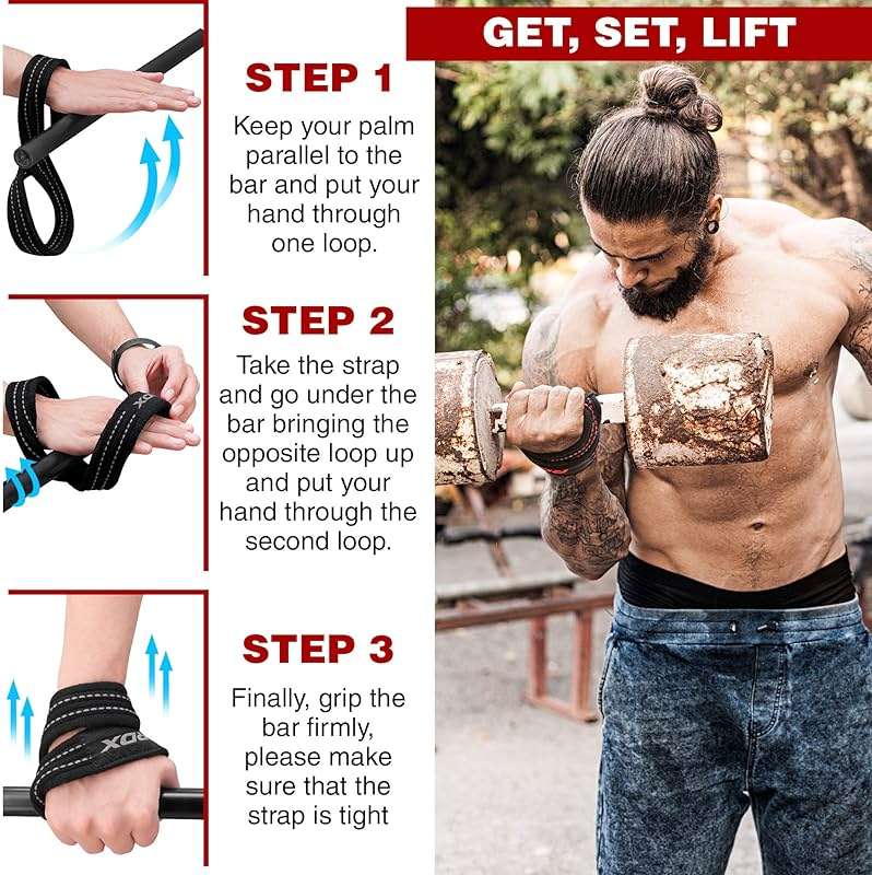 RDX Weight Lifting Straps Figure 8, Anti Slip Strap with Cuffs Wrist Support for Gym Workout Deadlift Powerlifting Bodybuilding Weightlifting, Fitness Strength Training, Hand Bar Grip for Men - Image 4