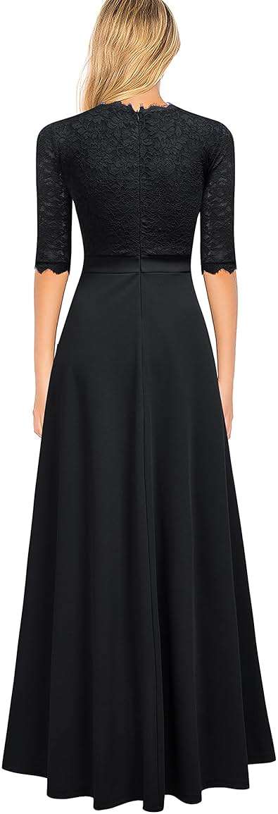 REPHYLLIS Women's V Neck Lace Vintage Formal Bridesmaid Wedding Long Dress - Image 3