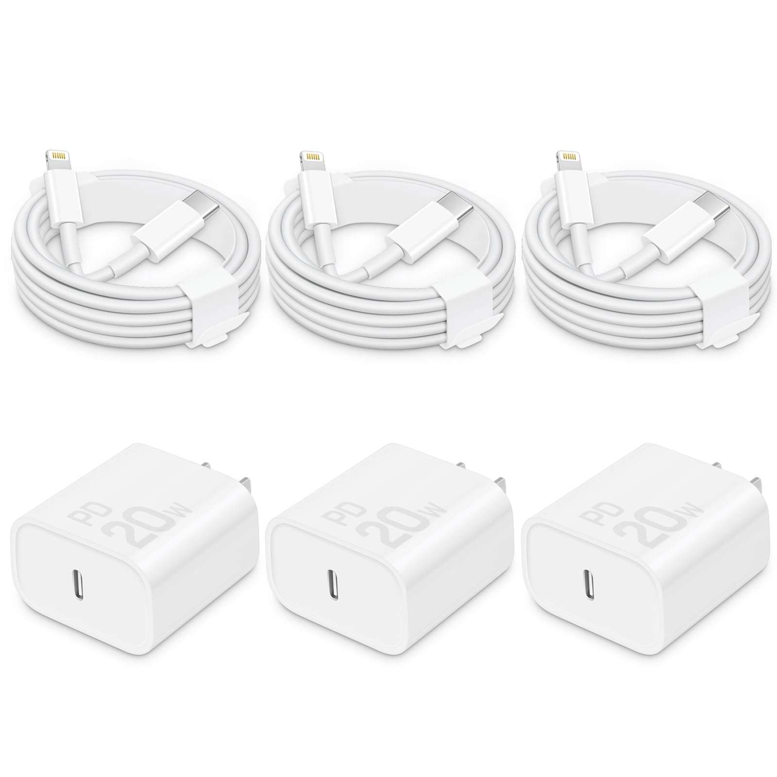 CXX Fast Charger for iPhone [3-Pack, MFi Certified], 20W USB-C PD Block with 6Ft Charging Cable Compatible with iPhone 14/13/12/11/Pro Max & iPad - Image 1