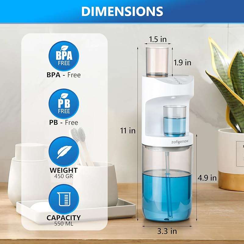 ZOFGENOW Automatic Mouthwash Dispenser for Bathroom,Bathroom Accessories 19.4 Fl Oz Dispensers with Magnetic Cups,Wall Mounted Dispenser,Suitable for All Age Groups,White - Image 3