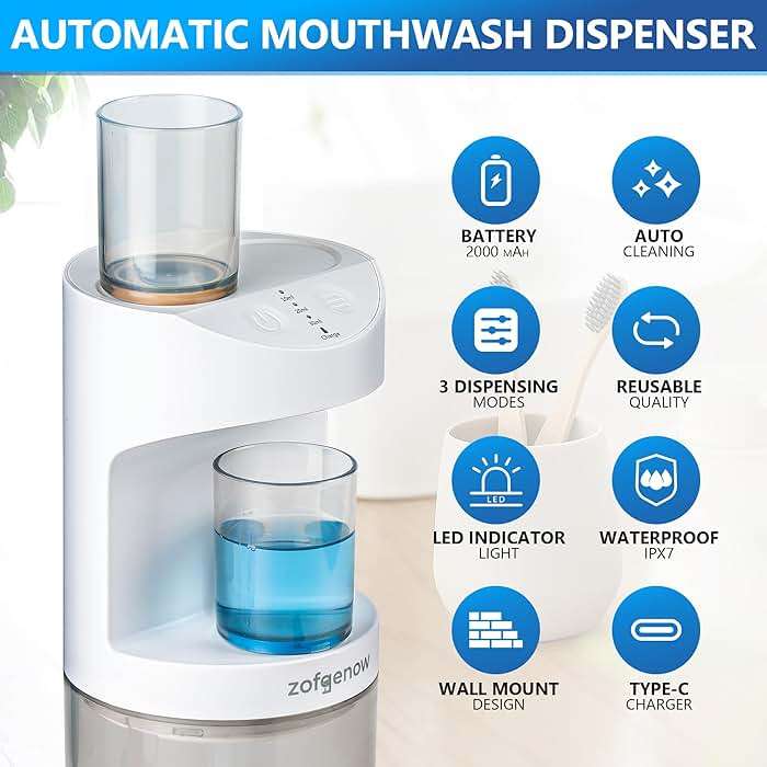 ZOFGENOW Automatic Mouthwash Dispenser for Bathroom,Bathroom Accessories 19.4 Fl Oz Dispensers with Magnetic Cups,Wall Mounted Dispenser,Suitable for All Age Groups,White - Image 4
