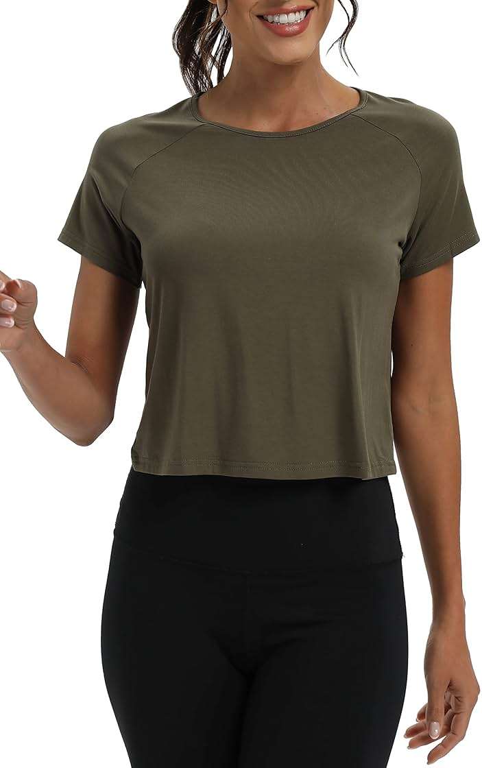 Mippo Workout Tops for Women Cropped Split Back Athletic Gym Exercise Shirts Loose Fit - Image 2