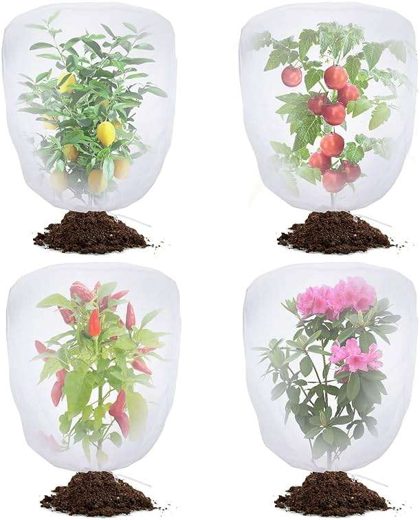 Bird Netting for Garden Protection - 4 Pack Garden Netting Pest Barrier with Drawstring,3.3Ft x 2.7Ft Mosquito Net Tomato Protective Cover Garden Plant Netting for Cicadas Vegetables Blueberry Bushes - Image 1