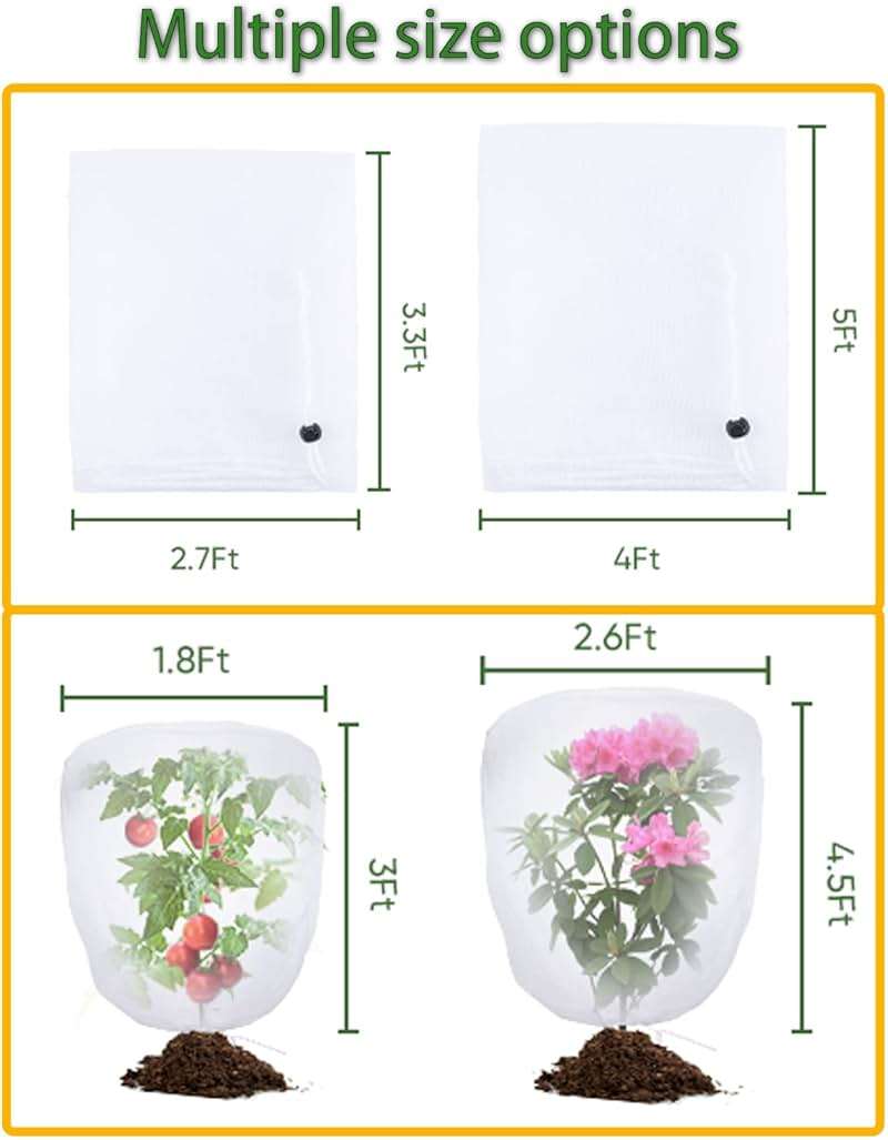 Bird Netting for Garden Protection - 4 Pack Garden Netting Pest Barrier with Drawstring,3.3Ft x 2.7Ft Mosquito Net Tomato Protective Cover Garden Plant Netting for Cicadas Vegetables Blueberry Bushes - Image 2