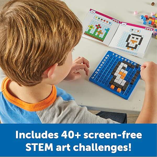 Learning Resources STEM Explorers Pixel Art Challenge - Science Kits & STEM Activities for Kids, Pattern Blocks, Fine Motor Skills, Math Manipulatives, Sorting and Counting, Gifts for Boys and Girls - Image 3