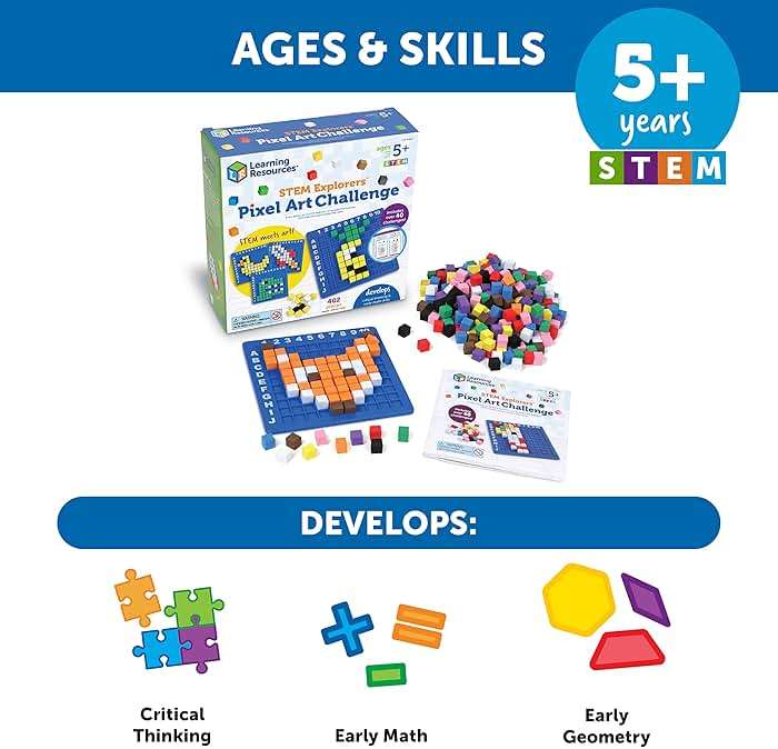 Learning Resources STEM Explorers Pixel Art Challenge - Science Kits & STEM Activities for Kids, Pattern Blocks, Fine Motor Skills, Math Manipulatives, Sorting and Counting, Gifts for Boys and Girls - Image 5