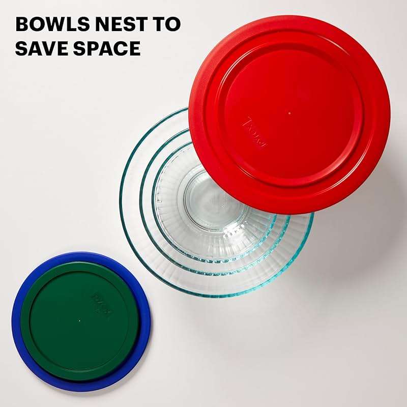 Pyrex Sculpted (3-Pack) Glass Mixing Bowls Set With Plastic Lids For Prepping, Baking and Cooking, Preheated Oven, Dishwasher, Freezer, and Microwave Safe - Image 3