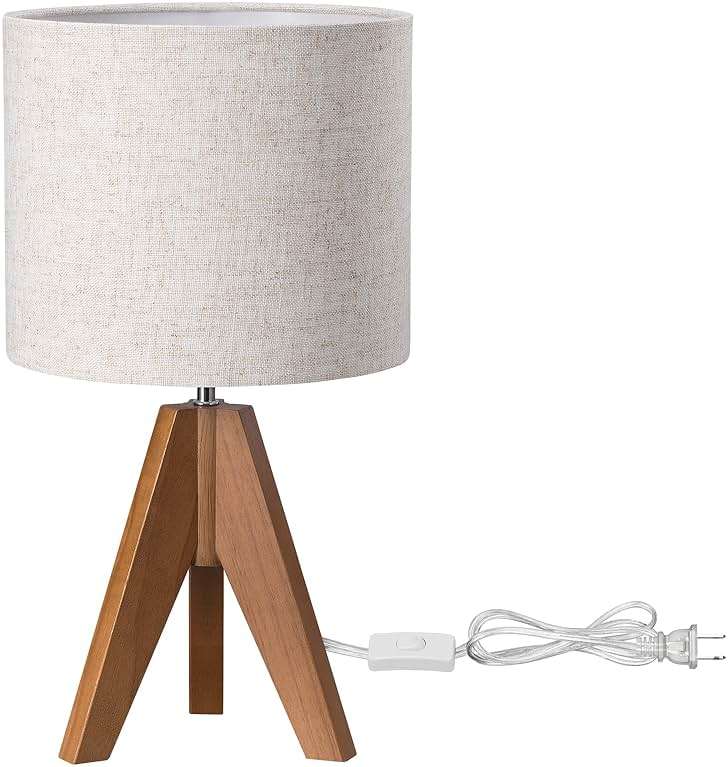 EDISHINE Tripod Table Lamp, Small Cute Bedside Lamp with Linen Beige Lampshade, Nightstand Lamp for Nursery, Bedroom, Kid Room, Living Room, Light Brown Wooden Base, E26 Socket, 14.2 Inch - Image 8