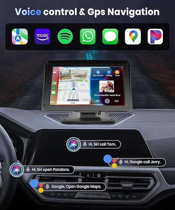 Podofo Portable Car Stereo Wireless Carplay Android Auto,7 Inch Touch Screen Car Radio with Bluetooth Hands-Free/Mirror Link/Maps Navigation/Voice Control/TF Card/AUX,for Cars, Trucks, SUVs - Image 4
