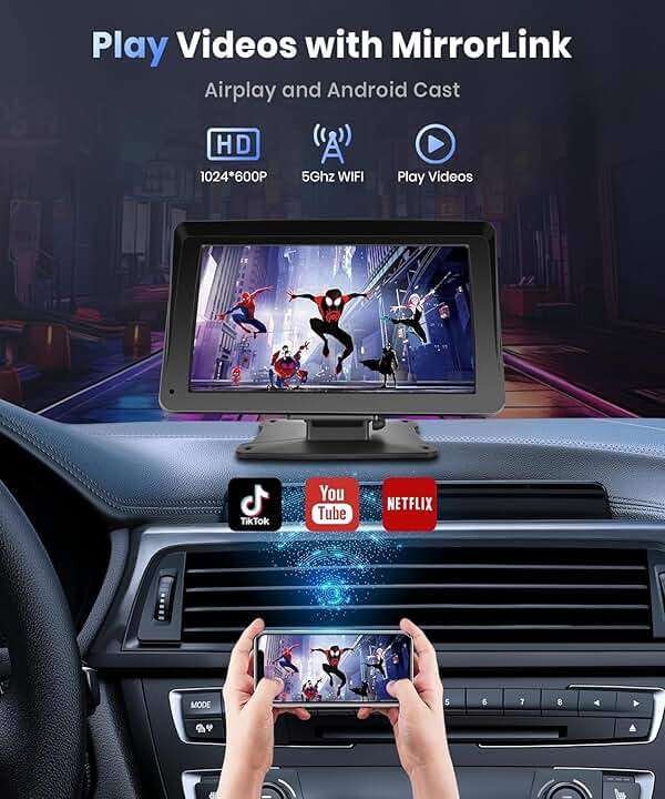 Podofo Portable Car Stereo Wireless Carplay Android Auto,7 Inch Touch Screen Car Radio with Bluetooth Hands-Free/Mirror Link/Maps Navigation/Voice Control/TF Card/AUX,for Cars, Trucks, SUVs - Image 5