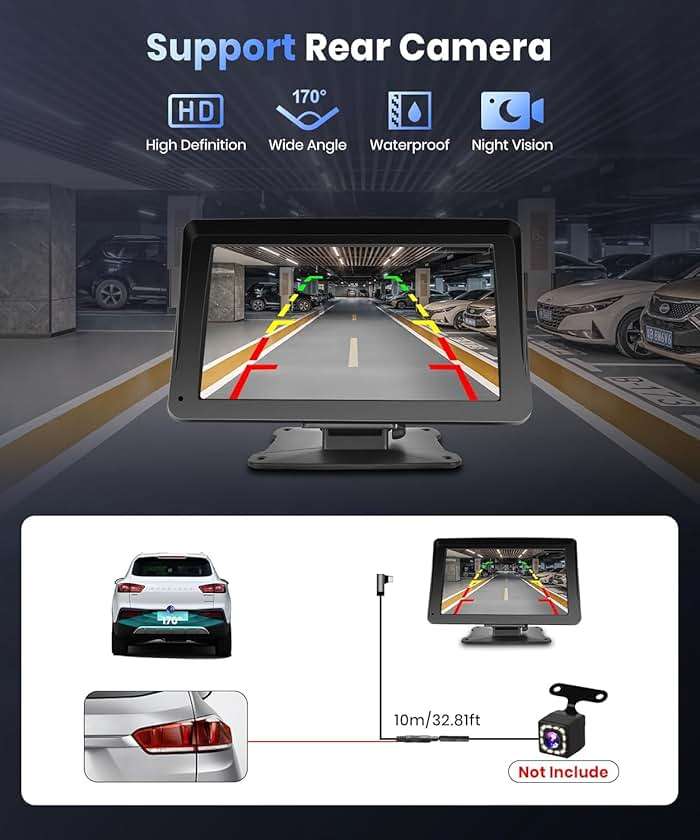 Podofo Portable Car Stereo Wireless Carplay Android Auto,7 Inch Touch Screen Car Radio with Bluetooth Hands-Free/Mirror Link/Maps Navigation/Voice Control/TF Card/AUX,for Cars, Trucks, SUVs - Image 7