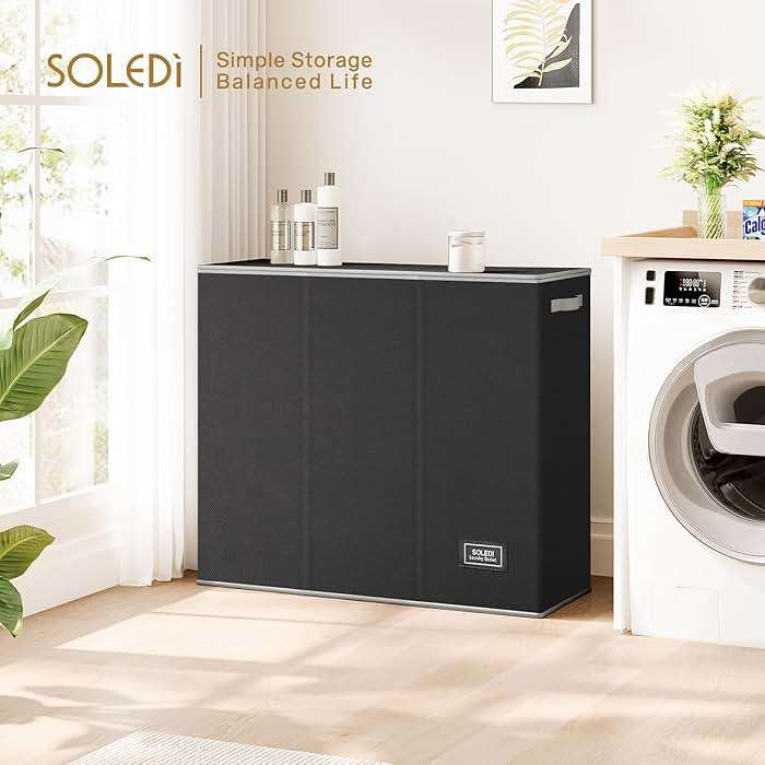SOLEDI 180L Laundry Hamper 3 Section, Extra Large Laundry Hamper with Lid, Dirty Clothes Hamper with Sturdy Handle, Large Laundry Basket Organizer for Laundry Room, Bedroom, Hampers for Laundry - Image 2