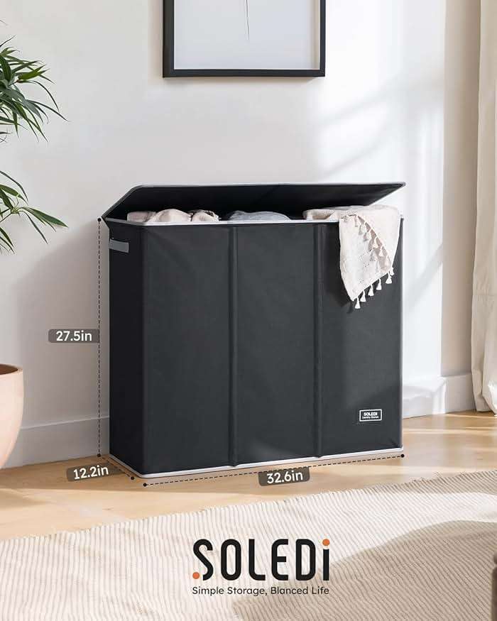SOLEDI 180L Laundry Hamper 3 Section, Extra Large Laundry Hamper with Lid, Dirty Clothes Hamper with Sturdy Handle, Large Laundry Basket Organizer for Laundry Room, Bedroom, Hampers for Laundry - Image 3