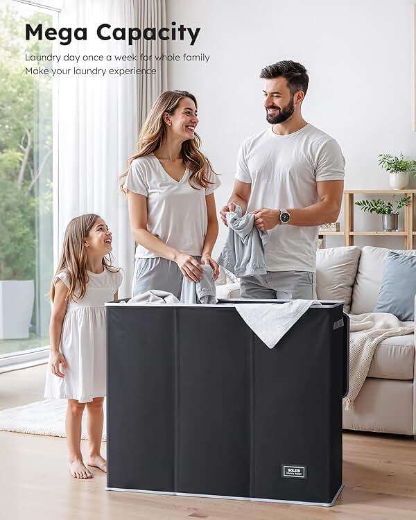 SOLEDI 180L Laundry Hamper 3 Section, Extra Large Laundry Hamper with Lid, Dirty Clothes Hamper with Sturdy Handle, Large Laundry Basket Organizer for Laundry Room, Bedroom, Hampers for Laundry - Image 4