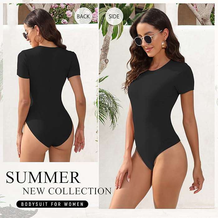 BALENNZ Women's 4/5 Pack Short Sleeve Round Neck Bodysuit Tops Crew Neck Basic Casual Tshirt Bodysuits - Image 2