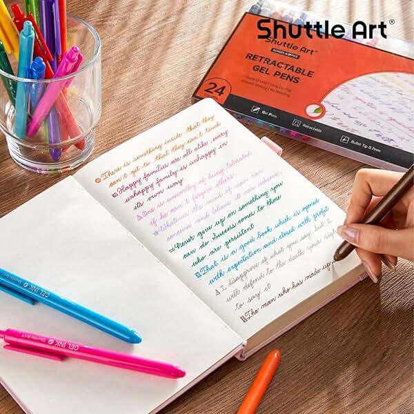 Shuttle Art Colored Retractable Gel Pens, 24 Bright Ink Colors, Cute Pens 0.7mm Fine Point Quick Drying for Writing Drawing Journaling Note Taking School Office Home - Image 2