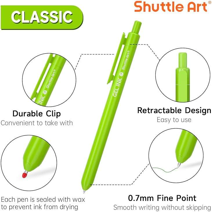 Shuttle Art Colored Retractable Gel Pens, 24 Bright Ink Colors, Cute Pens 0.7mm Fine Point Quick Drying for Writing Drawing Journaling Note Taking School Office Home - Image 4