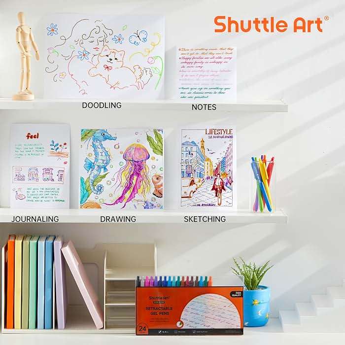Shuttle Art Colored Retractable Gel Pens, 24 Bright Ink Colors, Cute Pens 0.7mm Fine Point Quick Drying for Writing Drawing Journaling Note Taking School Office Home - Image 6