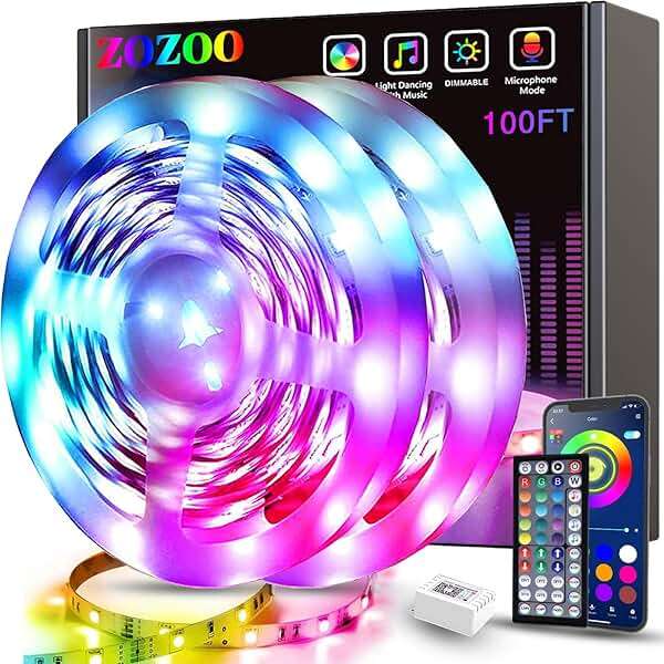 ZOZOO 100ft Led Lights for Bedroom(2 Rolls of 50ft), Smart RGB Led Strip Lights with 44-Key Remote & APP Control Music Sync with Color Changing for Home Party Festival Decoration - Image 1
