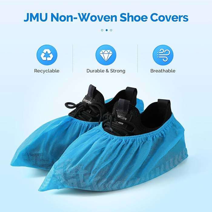 JMU 100 Pcs Shoe Covers Disposable, Non Slip Medical Shoe Covers, Durable and Recyclable Non-Woven Booties Covers for Hospital, Home, Large Size Fits Most Shoes, Blue - Image 3