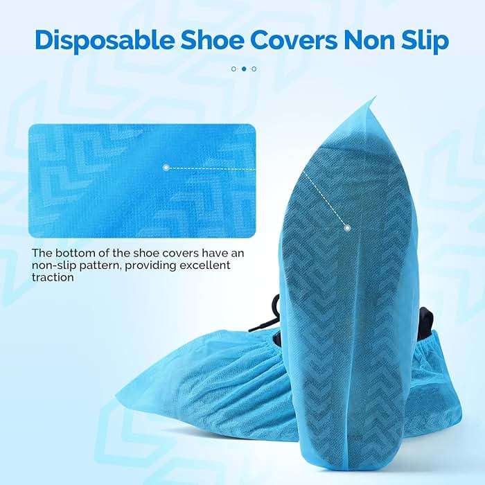JMU 100 Pcs Shoe Covers Disposable, Non Slip Medical Shoe Covers, Durable and Recyclable Non-Woven Booties Covers for Hospital, Home, Large Size Fits Most Shoes, Blue - Image 4