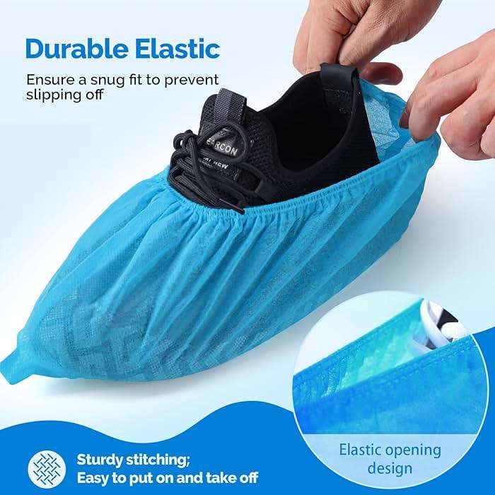 JMU 100 Pcs Shoe Covers Disposable, Non Slip Medical Shoe Covers, Durable and Recyclable Non-Woven Booties Covers for Hospital, Home, Large Size Fits Most Shoes, Blue - Image 5