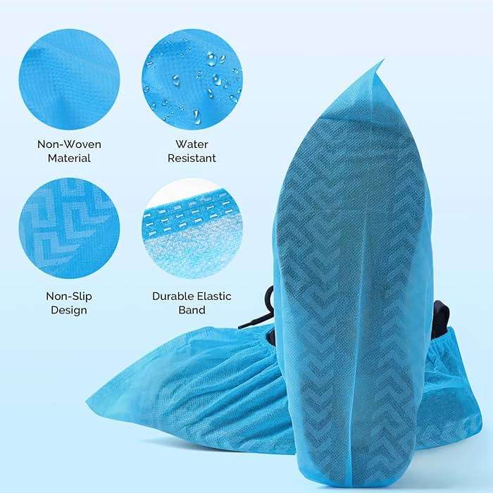 JMU 100 Pcs Shoe Covers Disposable, Non Slip Medical Shoe Covers, Durable and Recyclable Non-Woven Booties Covers for Hospital, Home, Large Size Fits Most Shoes, Blue - Image 6