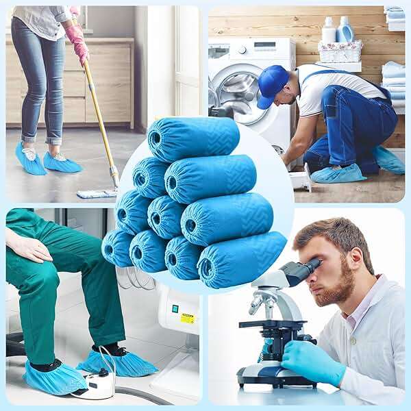 JMU 100 Pcs Shoe Covers Disposable, Non Slip Medical Shoe Covers, Durable and Recyclable Non-Woven Booties Covers for Hospital, Home, Large Size Fits Most Shoes, Blue - Image 7