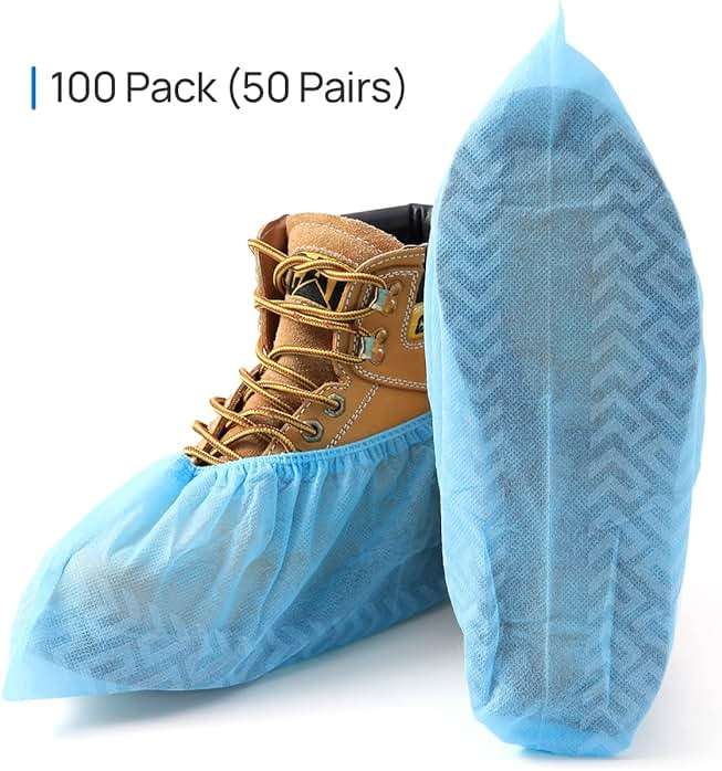 JMU 100 Pcs Shoe Covers Disposable, Non Slip Medical Shoe Covers, Durable and Recyclable Non-Woven Booties Covers for Hospital, Home, Large Size Fits Most Shoes, Blue - Image 9