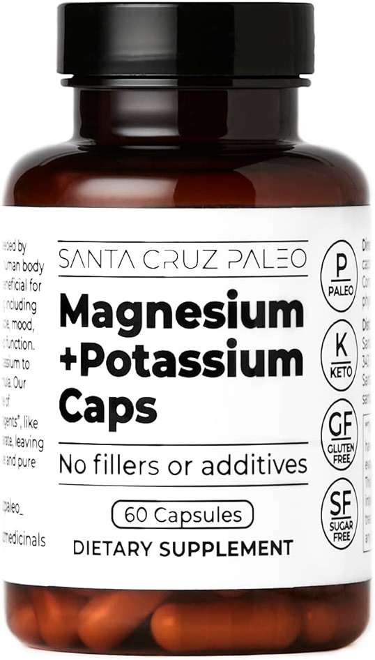 Santa Cruz Paleo Magnesium + Potassium Caps, Supplement for Men and Women, Paleo, Keto, Sugar & Gluten Free, Magnesium Glycinate 166mg and Potassium Citrate 38mg per Serving, American Made, 60 Caps - Image 1