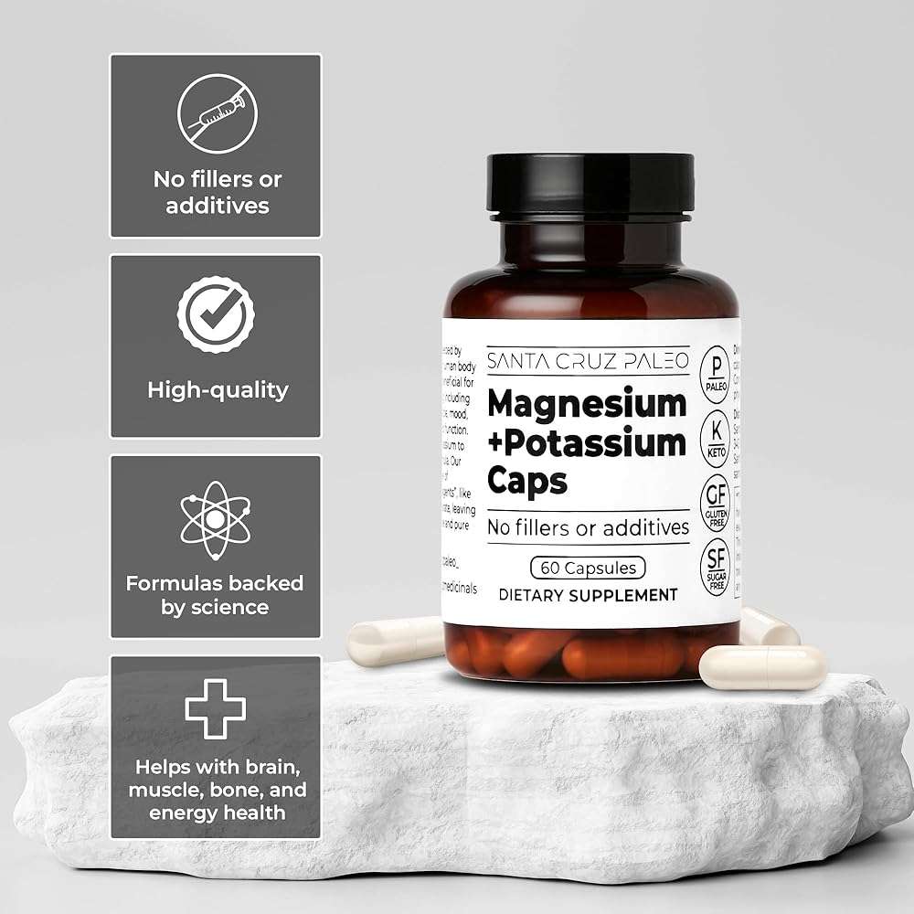 Santa Cruz Paleo Magnesium + Potassium Caps, Supplement for Men and Women, Paleo, Keto, Sugar & Gluten Free, Magnesium Glycinate 166mg and Potassium Citrate 38mg per Serving, American Made, 60 Caps - Image 3