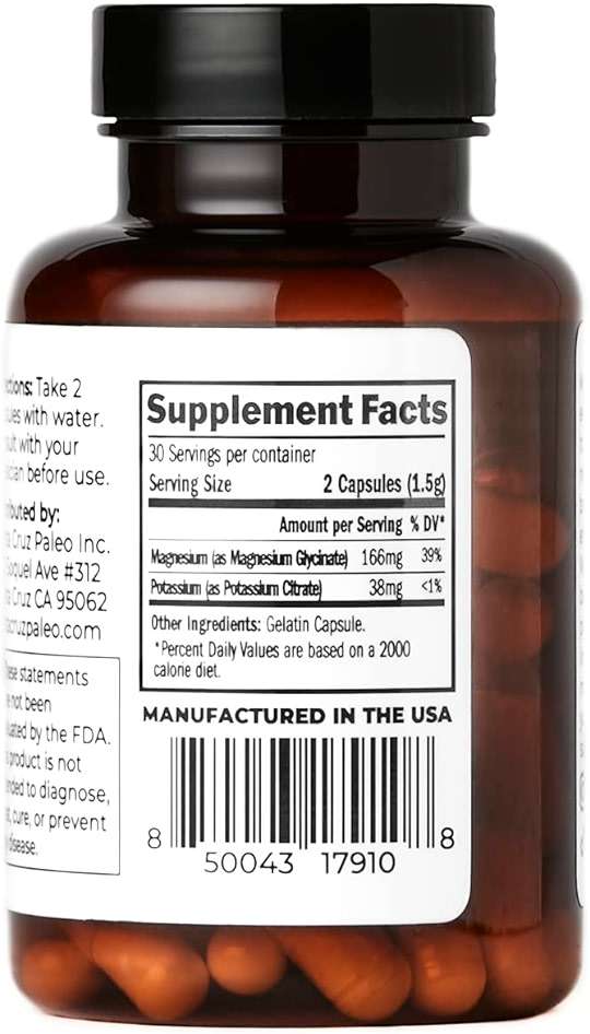 Santa Cruz Paleo Magnesium + Potassium Caps, Supplement for Men and Women, Paleo, Keto, Sugar & Gluten Free, Magnesium Glycinate 166mg and Potassium Citrate 38mg per Serving, American Made, 60 Caps - Image 6