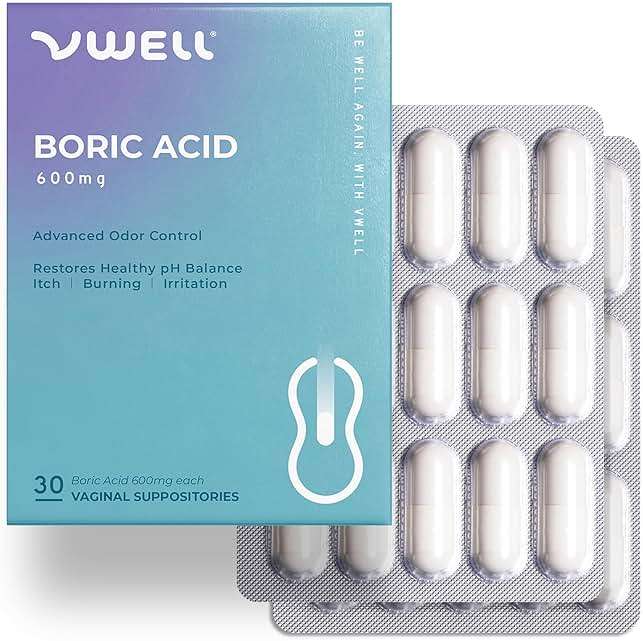 VWELL Boric Acid Vaginal Suppositories - Homeopathic Solution Maintains and Balances Healthy Vaginal pH & Microbiome Intimacy - Doctors Recommended (One Size, 30, Count) - Image 1