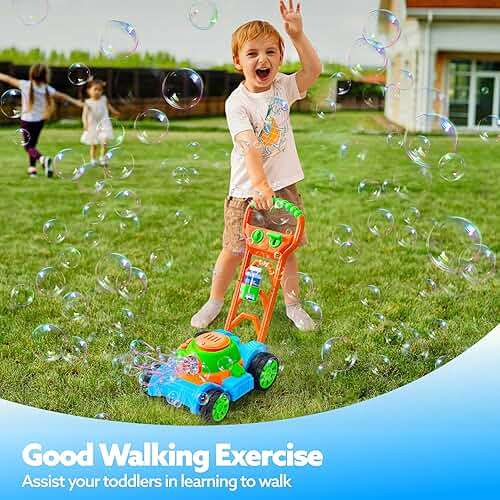 SLOOSH Bubble Lawn Mower Toddler Toys - Spill-Proof Bubble Machine Pretend Gardening Play Toy for Age 1 2 3 1-3 Year Old Baby Boys Indoor Outdoor Use, Easter Basket Stuffers Birthday Gifts (Blue) - Image 2