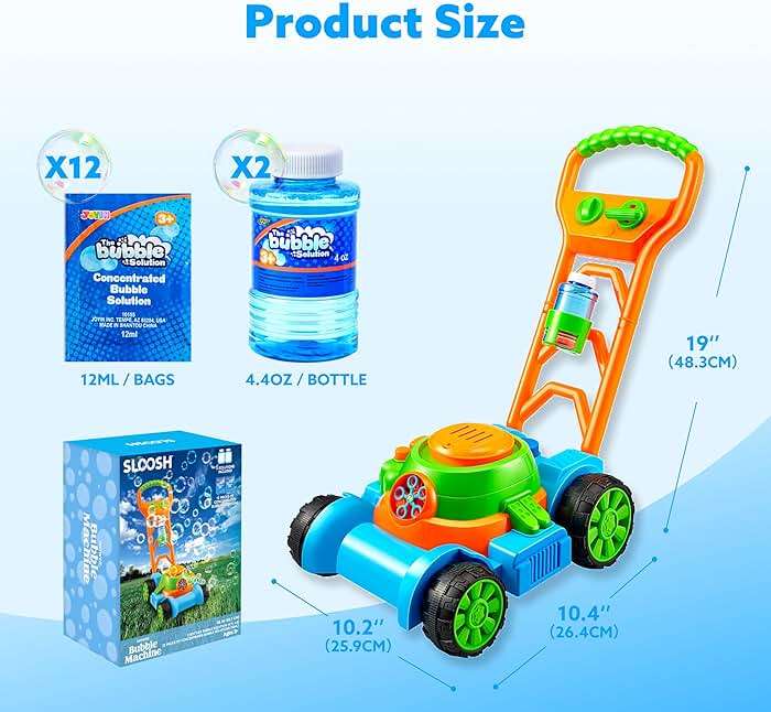 SLOOSH Bubble Lawn Mower Toddler Toys - Spill-Proof Bubble Machine Pretend Gardening Play Toy for Age 1 2 3 1-3 Year Old Baby Boys Indoor Outdoor Use, Easter Basket Stuffers Birthday Gifts (Blue) - Image 3