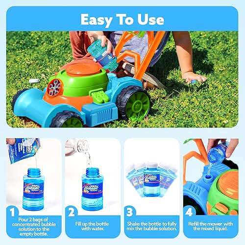 SLOOSH Bubble Lawn Mower Toddler Toys - Spill-Proof Bubble Machine Pretend Gardening Play Toy for Age 1 2 3 1-3 Year Old Baby Boys Indoor Outdoor Use, Easter Basket Stuffers Birthday Gifts (Blue) - Image 7