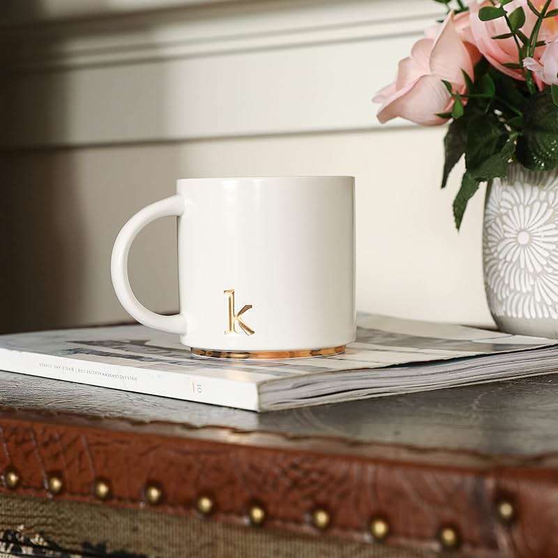 COLLECTIVE HOME - Monogram Ceramic Mugs, 15 oz Golden Initial Coffee Cups, Elegant Alphabet Tea Mugs, Elegant Personalized Mug with Gift Box, Luxurious Cups for Office and Home (k) - Image 2