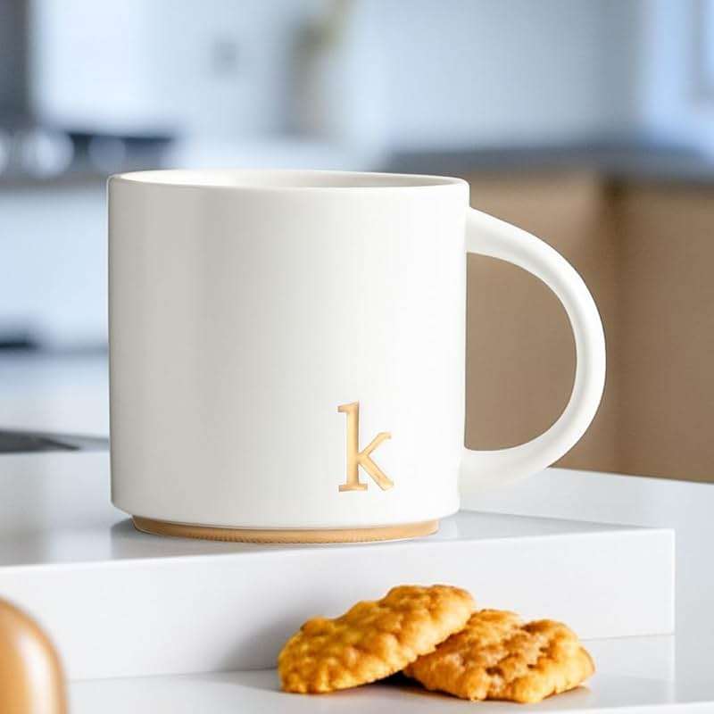 COLLECTIVE HOME - Monogram Ceramic Mugs, 15 oz Golden Initial Coffee Cups, Elegant Alphabet Tea Mugs, Elegant Personalized Mug with Gift Box, Luxurious Cups for Office and Home (k) - Image 5