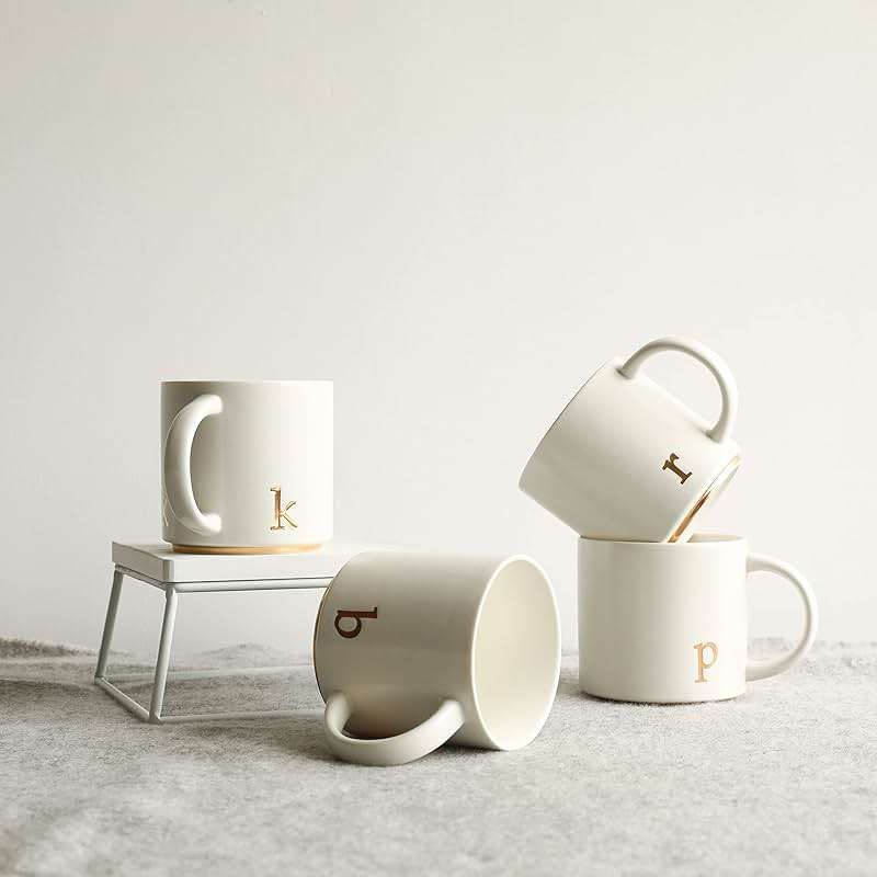 COLLECTIVE HOME - Monogram Ceramic Mugs, 15 oz Golden Initial Coffee Cups, Elegant Alphabet Tea Mugs, Elegant Personalized Mug with Gift Box, Luxurious Cups for Office and Home (k) - Image 7