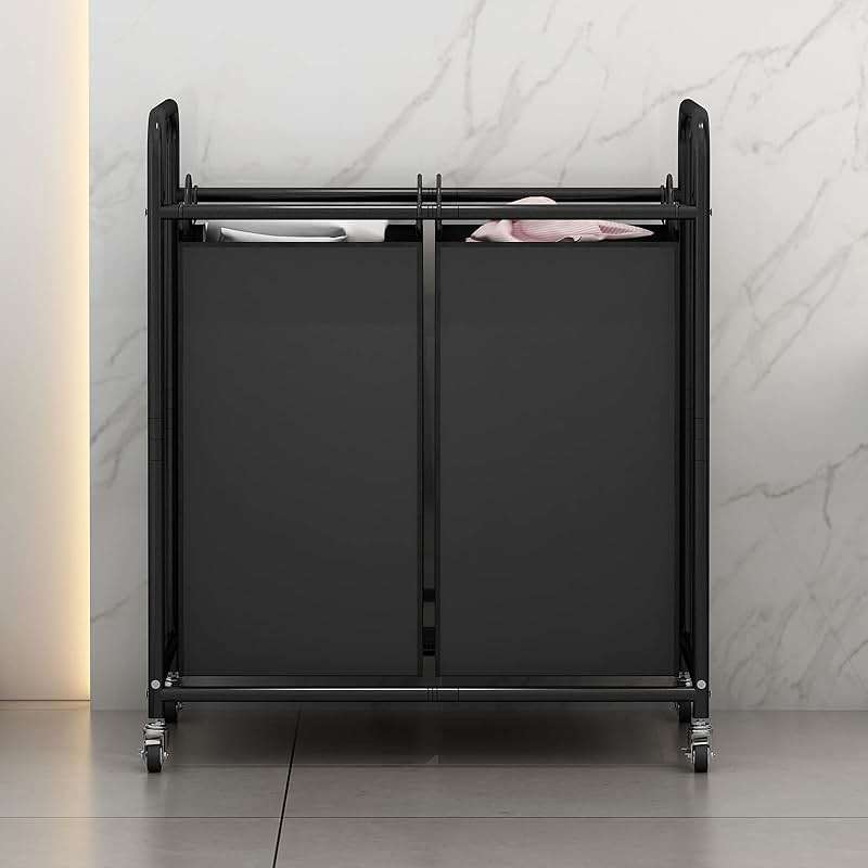SUOERNUO Laundry Hamper Basket 2 Bag Laundry Sorter Cart with Rolling Lockable Wheels and Removable Bags Laundry Organizer Cart for Clothes Storage, Black - Image 4