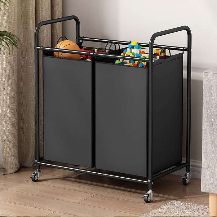 SUOERNUO Laundry Hamper Basket 2 Bag Laundry Sorter Cart with Rolling Lockable Wheels and Removable Bags Laundry Organizer Cart for Clothes Storage, Black - Image 5