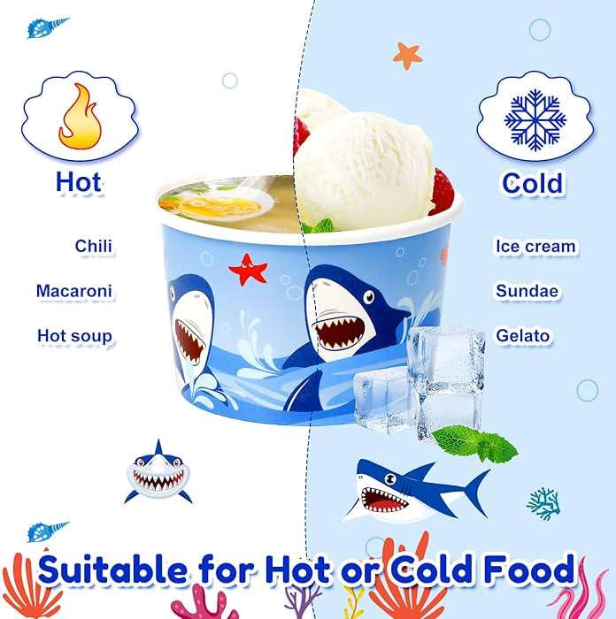 Didaey 150 Pieces Shark Paper Ice Cream Cups Shark Party Supplies Disposable Ice Cream Bowls Paper Dessert Soup Bowls for Hot or Cold Food, Kids Ocean Theme Party Baby Shower Decoration, 8 oz - Image 3