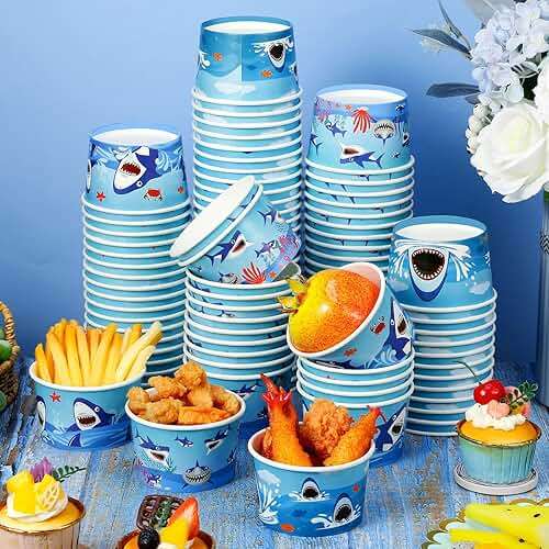 Didaey 150 Pieces Shark Paper Ice Cream Cups Shark Party Supplies Disposable Ice Cream Bowls Paper Dessert Soup Bowls for Hot or Cold Food, Kids Ocean Theme Party Baby Shower Decoration, 8 oz - Image 5