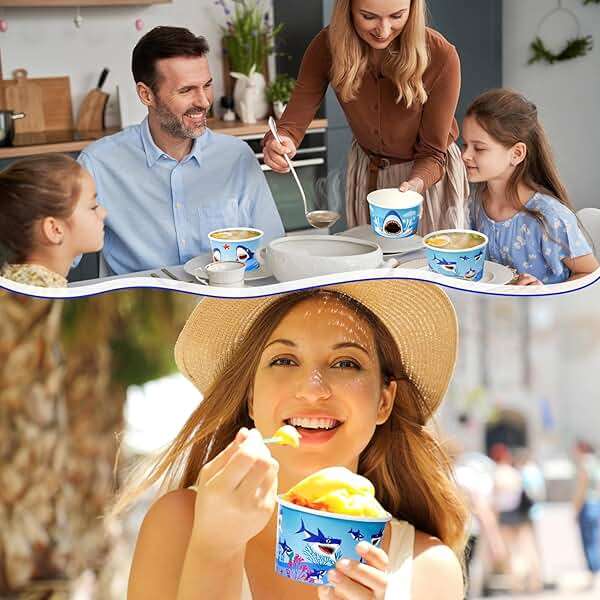 Didaey 150 Pieces Shark Paper Ice Cream Cups Shark Party Supplies Disposable Ice Cream Bowls Paper Dessert Soup Bowls for Hot or Cold Food, Kids Ocean Theme Party Baby Shower Decoration, 8 oz - Image 7